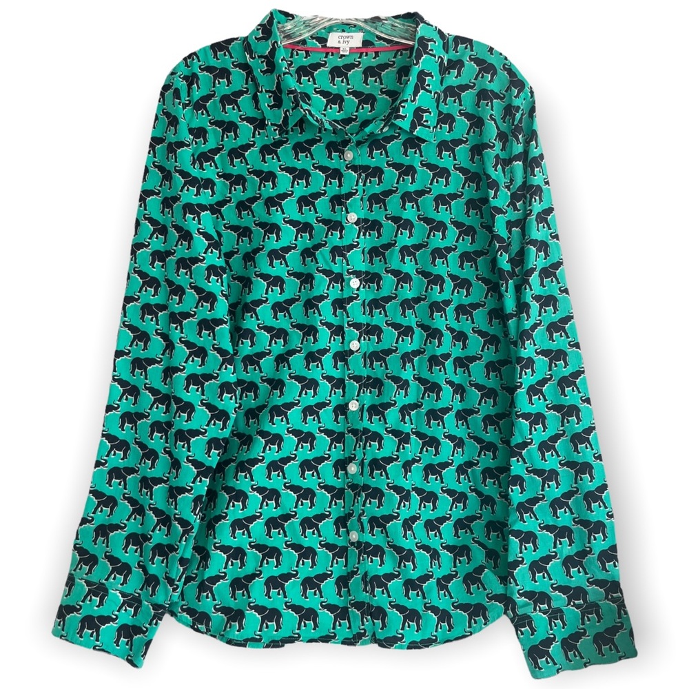 Crown + Ivy elephant print button up blouse